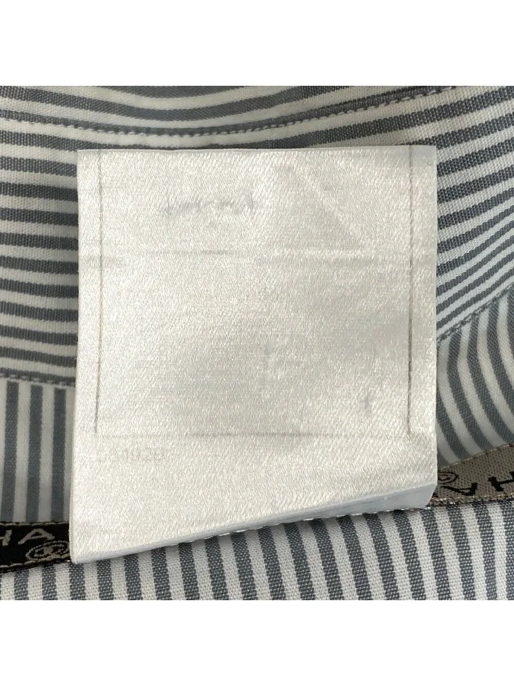 Chanel CC Logo Short Sleeve Striped Shirt 38 Gray White Cotton
